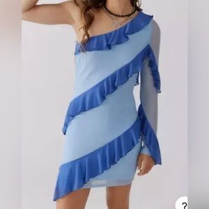 Blue Ruffle one Shoulder Dress, homecoming Dress, size medium